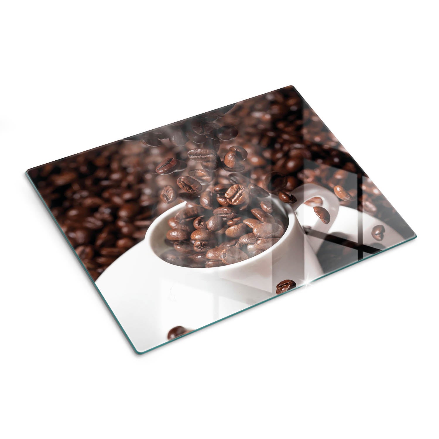 Szklana deska kuchenna z eleganckim nadrukiem - Ziarna Kawy Kubek - 30x40 - Tulup