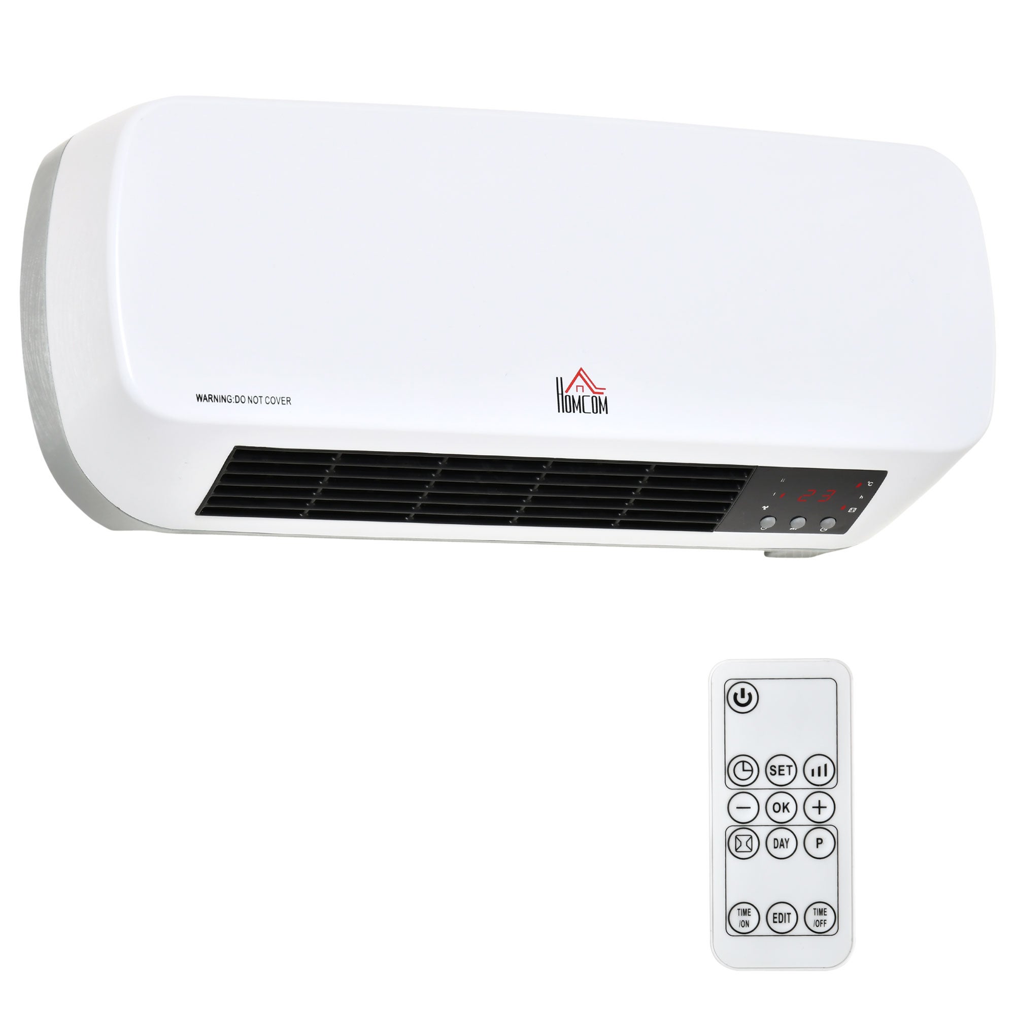 Grzejnik ścienny z wentylatorem 2000 W - ogrzewanie ceramiczne PTC - 3 poziomy mocy - w zestawie pilot, kolor biały/czarny