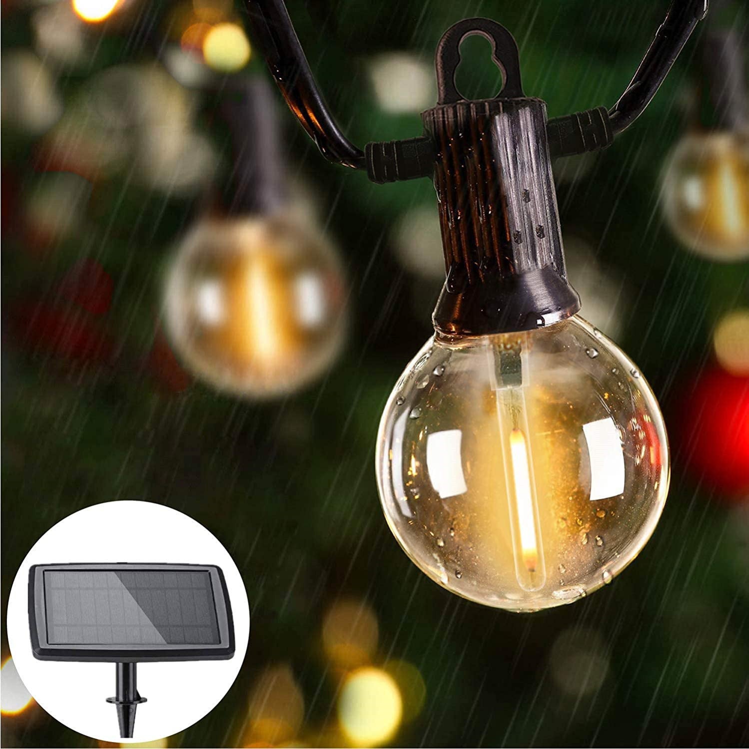 Zewnętrzna lampka LED o długości 25 stóp, lampki sznurkowe z żarówkami G40 LED, wodoodporne lampki zasilane energią słoneczną