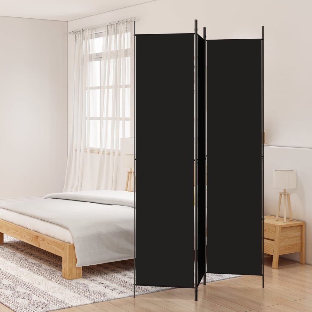 vidaXL Parawan 3-panelowy, czarny, 150x220 cm, tkanina