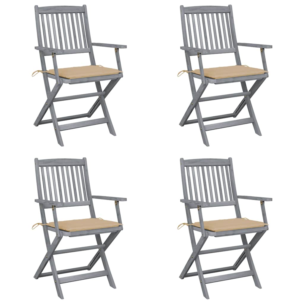 Składane krzesła ogrodowe, 4 szt., poduszki, drewno akacjowe vidaXL