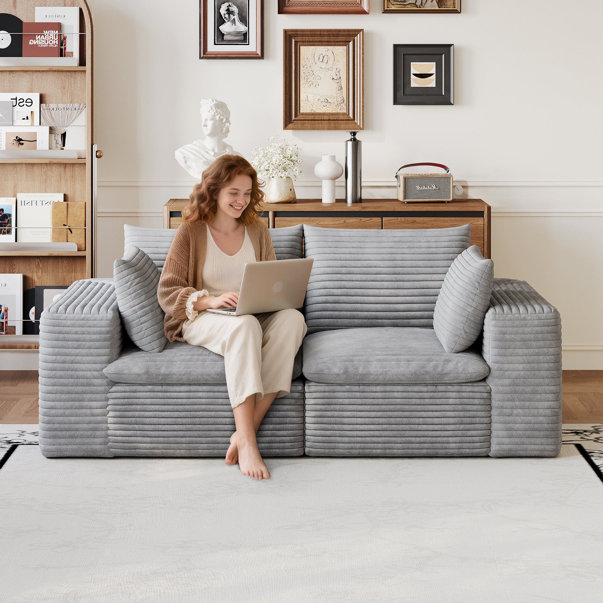 180cm Cloud-Sofa z Corduroy-Stoff, Doppelschicht-Design, abnehmbare Polsterung, ohne Montageanforderungen – idealna dla Wohnzimmer, Schlafzimmer