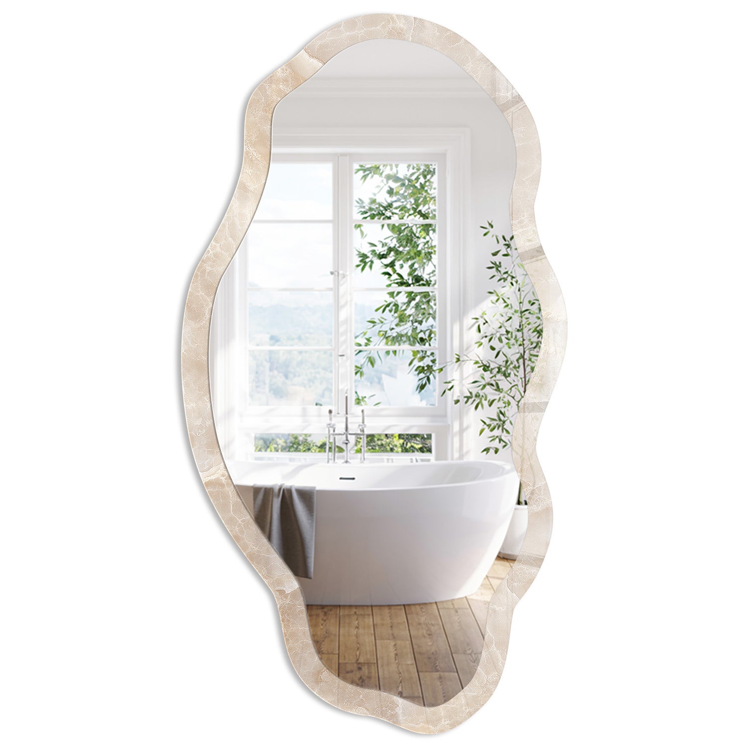 Lustro o Organicznej Formie | Beżowy marmur | 52x97 cm | ArtPrintCave