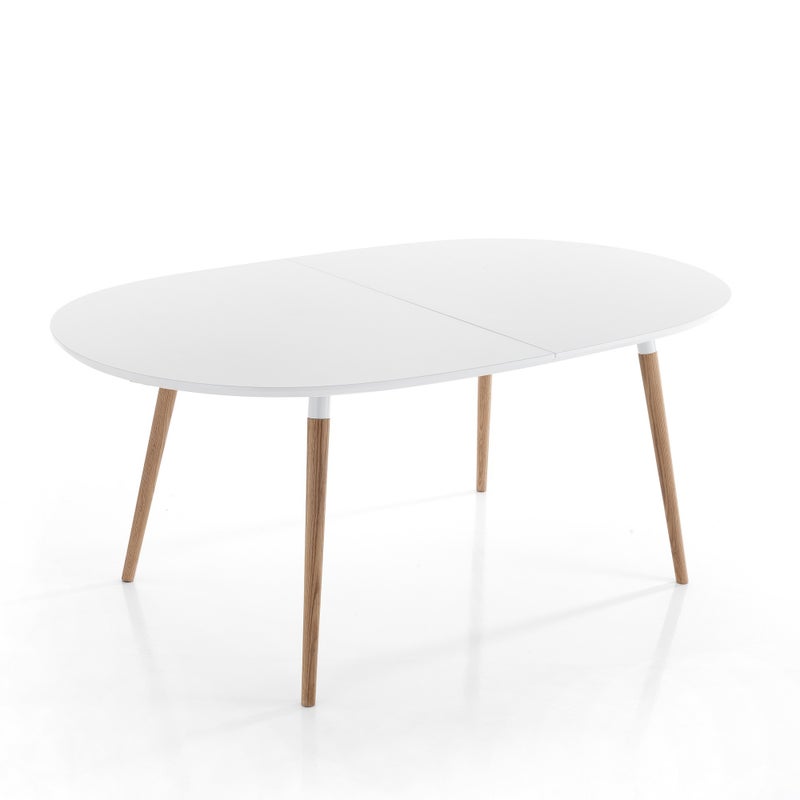 Stół EGO WOOD, biały MDF i drewno dębowe, wys. 75 szer. 105/220 gł. 170/270 do salonu lub jadalni