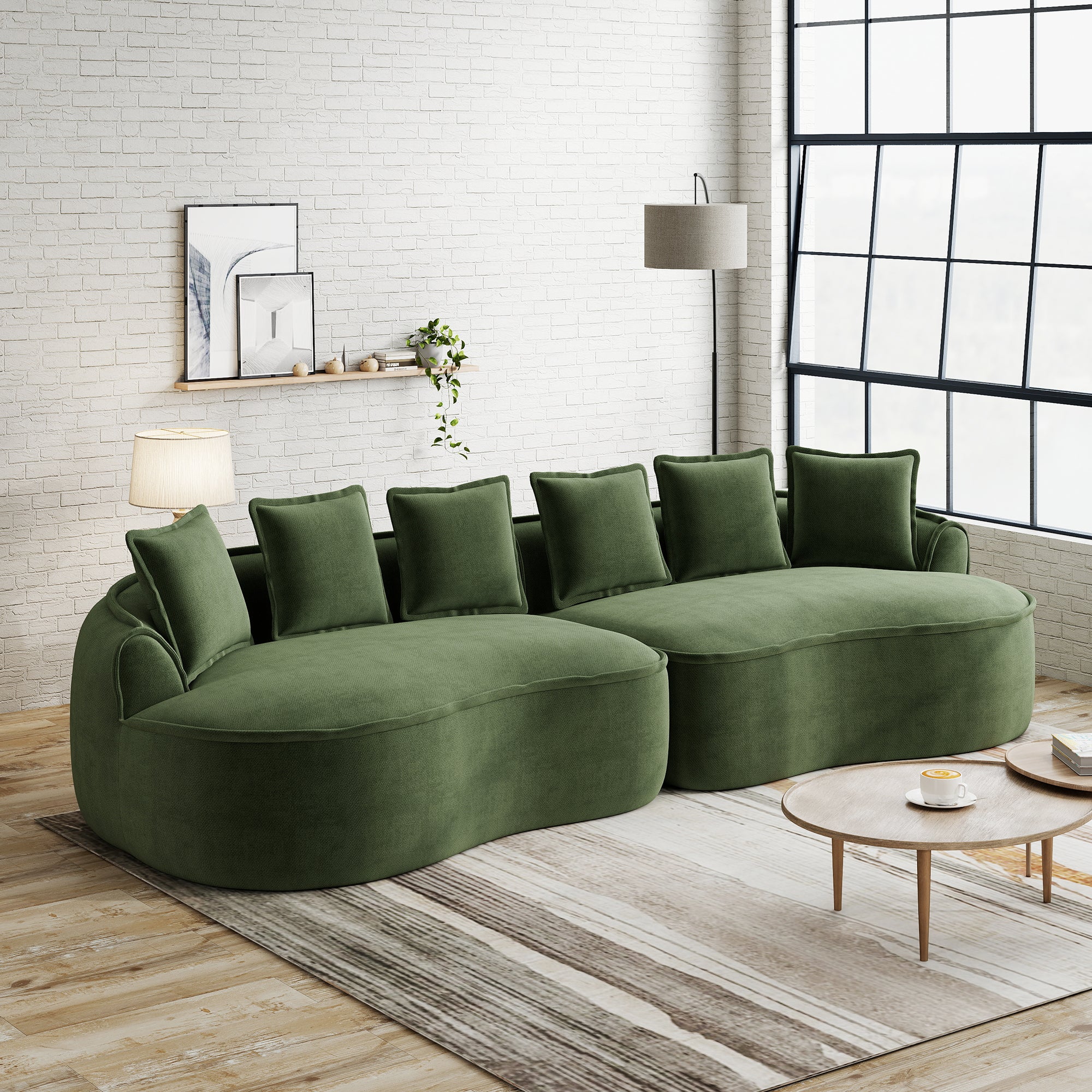 Modułowa sofa czteroosobowa, wygodna tkanina szenilowa, sofa bezramowa, bardzo duże wymiary, głębokie siedziska, poduszki w zestawie