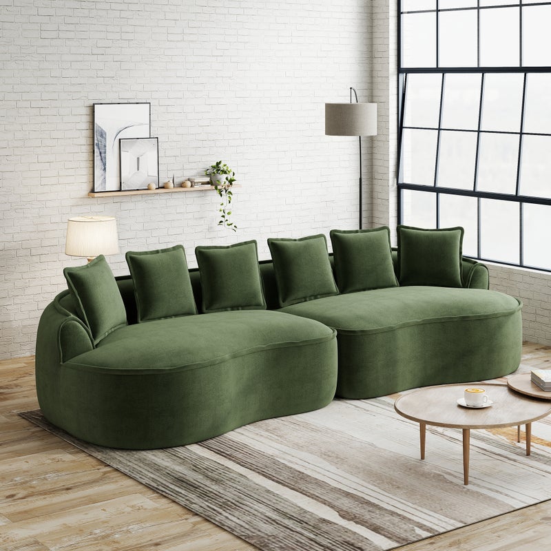Modułowa sofa czteroosobowa, wygodna tkanina szenilowa, sofa bezramowa, bardzo duże wymiary, głębokie siedziska, poduszki w zestawie