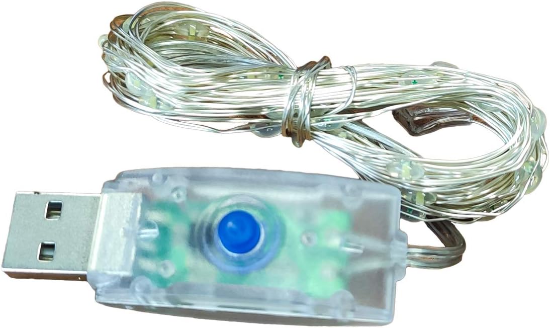 Łańcuch świetlny LED (zimna biel, 50 diod LED, 5 metrów) z kablem miedzianym i portem USB 5 V, wodoodporność IP67, 8 trybów oświetlenia, idealny do d