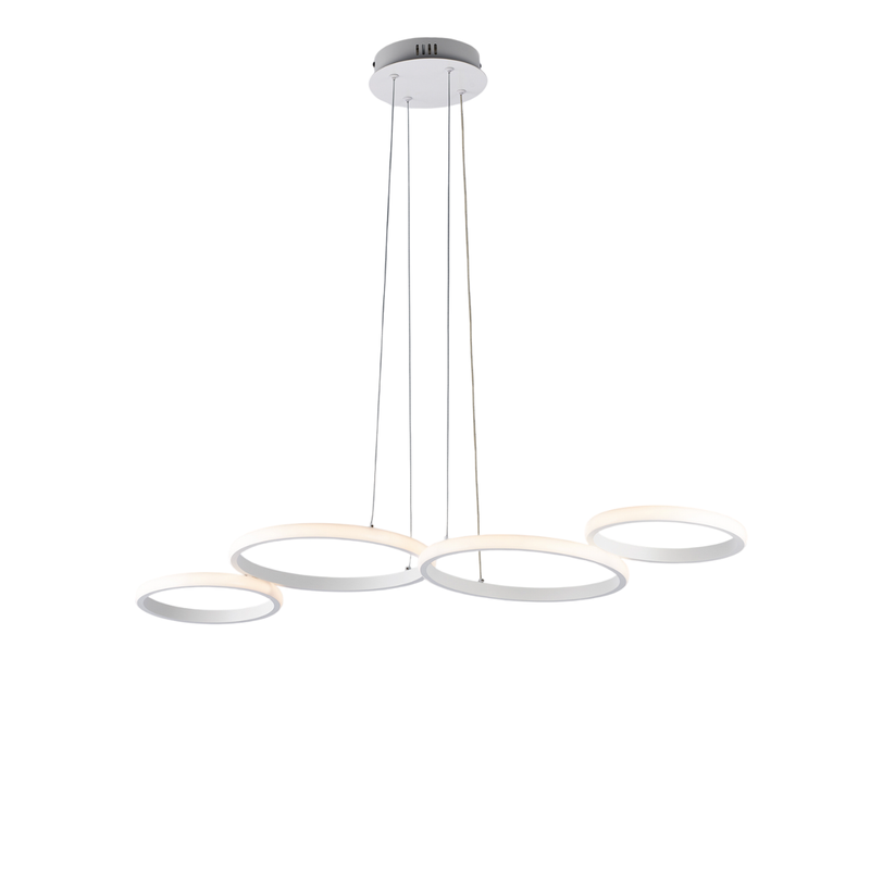 Sospensione in metallo e alluminio laccato bianco con led integrato CCT + telecomando e cavi elettrici regolabili H.4 - MAX 120 - L. 100 X 64