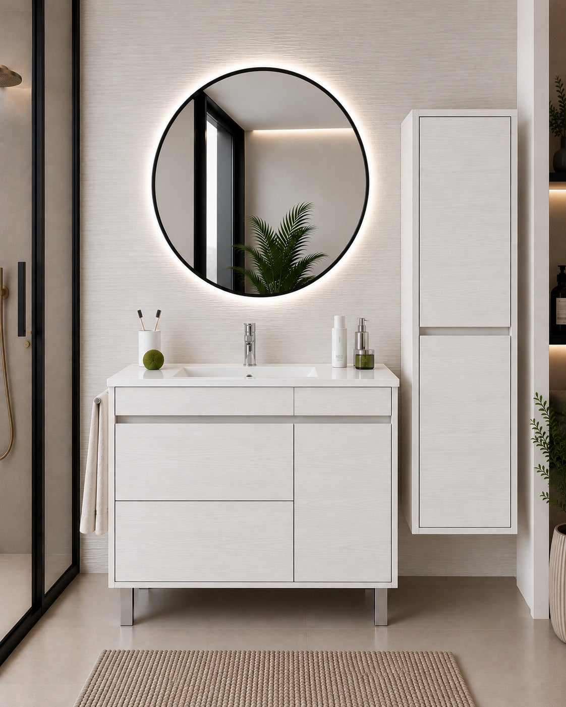 Szafka łazienkowa z umywalką ORIGENBATH CAPRERA bez lustra 90x40 cm biały nordycki z kolumną