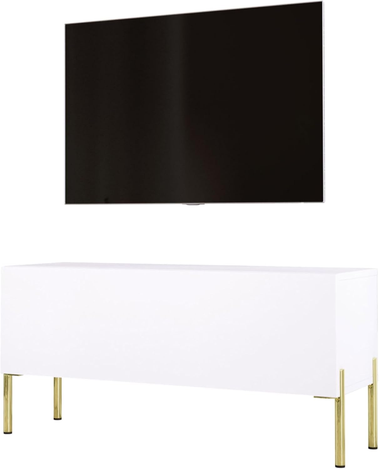 Szafka RTV, biały mat, złote nogi, 100 x 52 x 32 cm