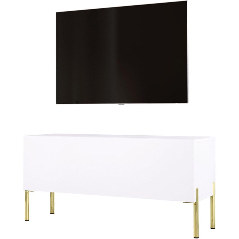Szafka RTV, biały mat, złote nogi, 100 x 52 x 32 cm