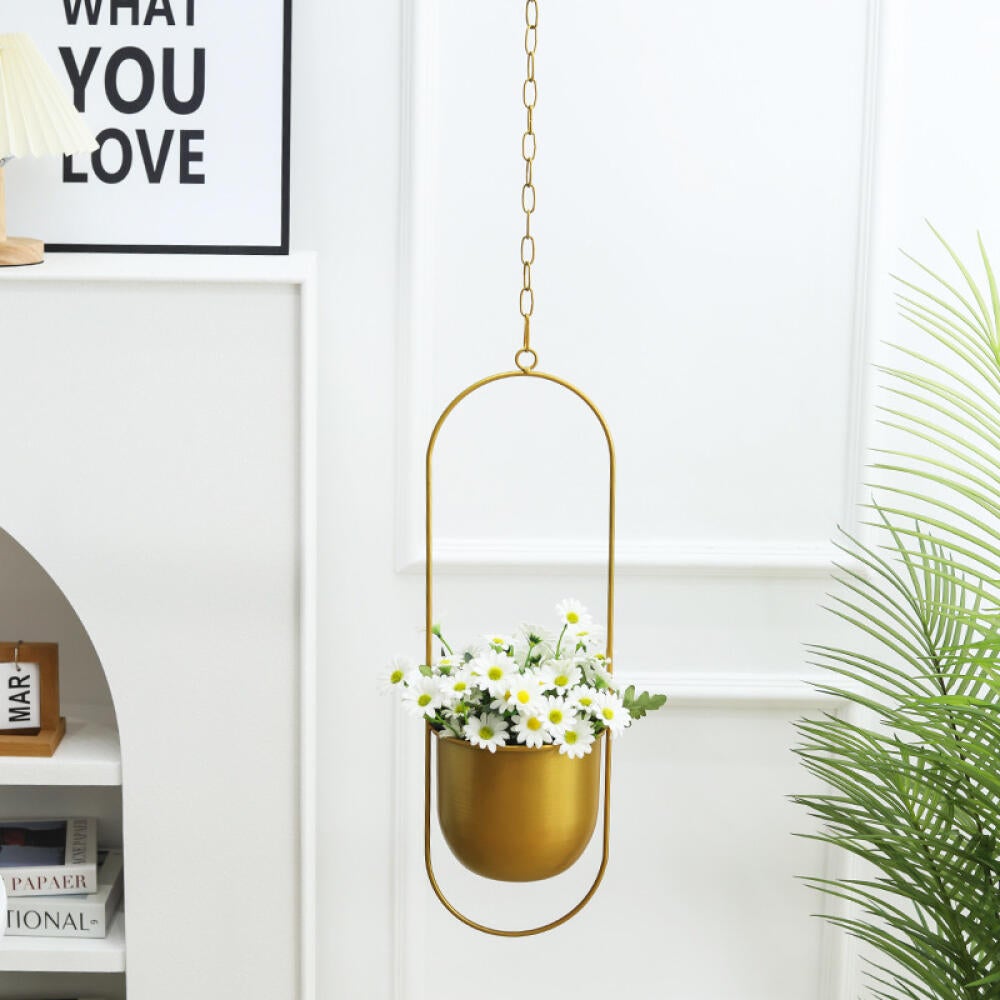 Wiszące metalowe doniczki - Do roślin doniczkowych - Nowoczesny styl boho - Minimalistyczny wystrój domu - Złoto