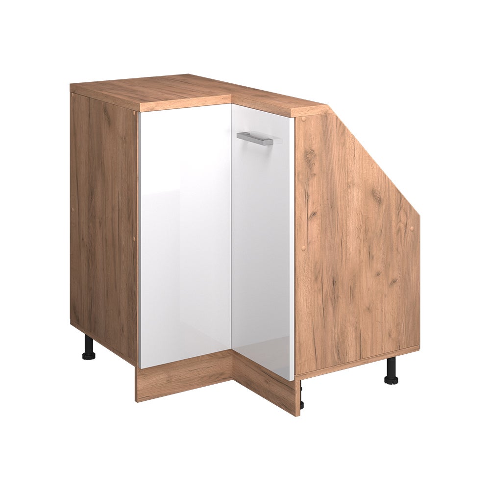 Vicco Szafa skosna Szafka narożna Rion, Biały wysoki połysk/złoty dąb power, 75.6 x 81.6 cm z 1 drzwiami