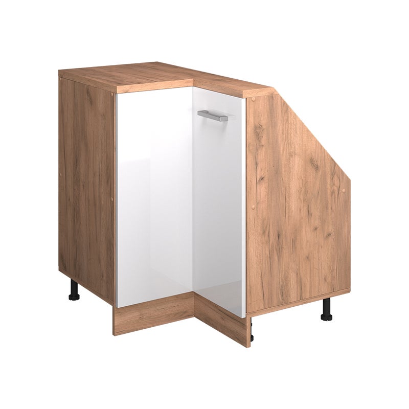 Vicco Szafa skosna Szafka narożna Rion, Biały wysoki połysk/złoty dąb power, 75.6 x 81.6 cm z 1 drzwiami