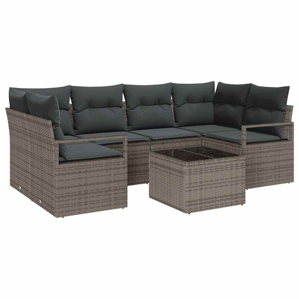 Zestaw Sof na Ogród 7 pcs Szary Polirattan, stal i szkło