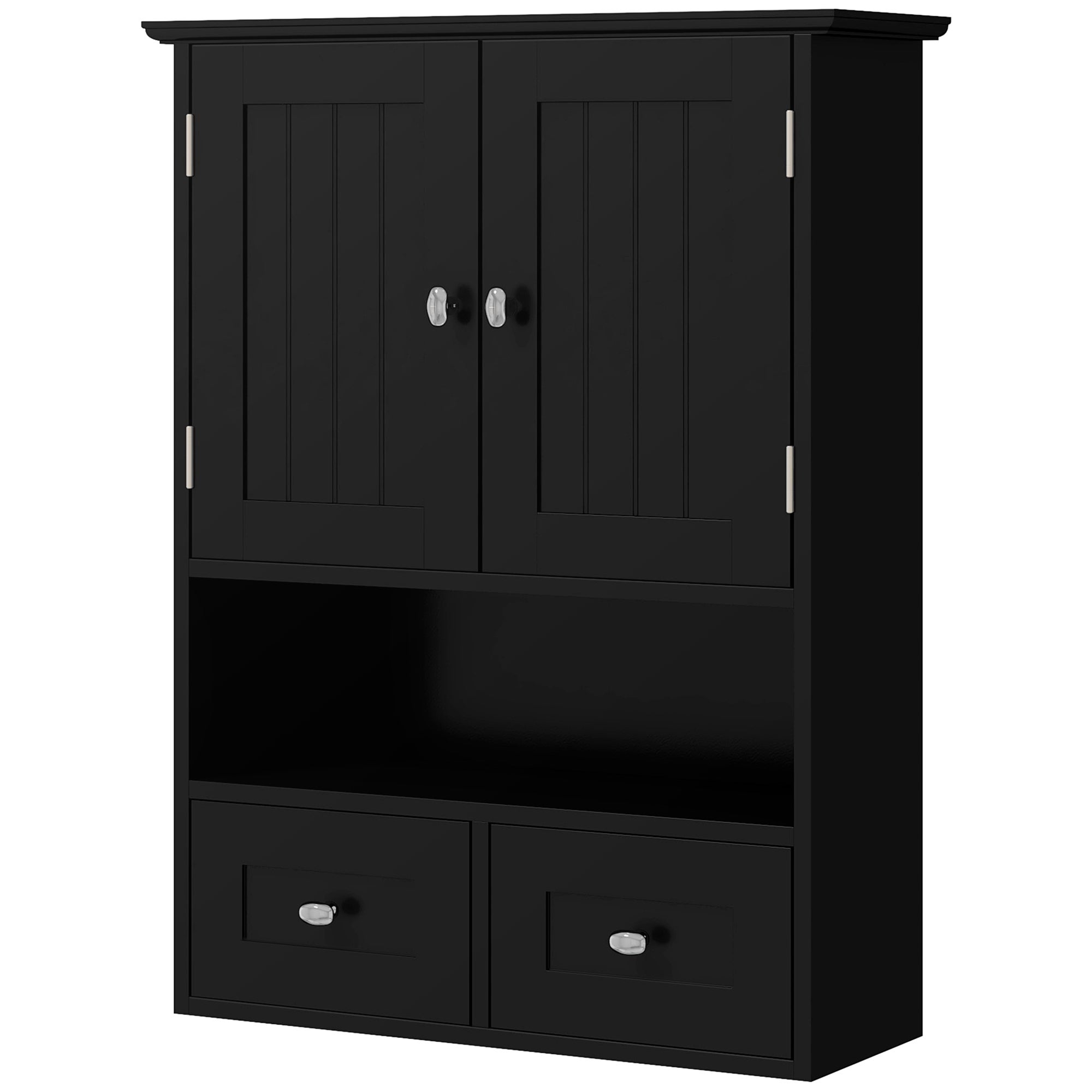 Szafka łazienkowa wisząca, jednostka do przechowywania z 2 drzwiami i 2 szufladami, 50,8 x 17,8 x 66 cm, kolor czarny