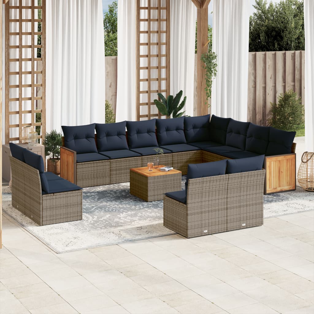 13-cz. zestaw wypoczynkowy do ogrodu z poduszkami, szary, polirattan vidaXL