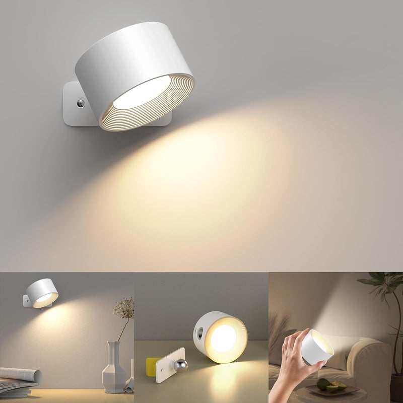Dotykowa lampa ścienna LED do wnętrz (1 sztuka), 3 poziomy jasności, 3 temperatury barwowe, obrót o 360°, kolor biały.
