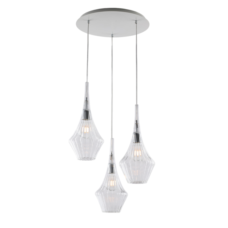 Sospensione in ferro con vetri trasparente pyrex 3 luci H.49 - MAX 149 - Ø50