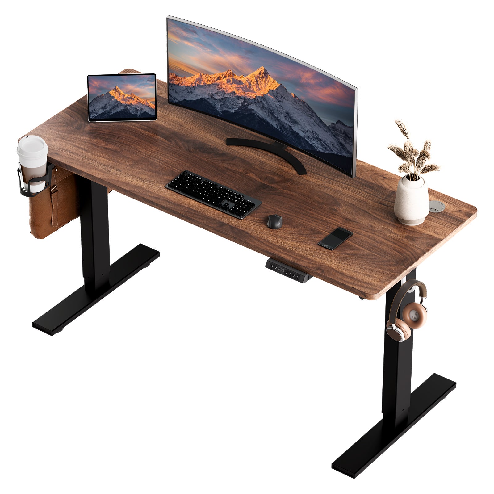 Elektryczne biurko 60x120 cm, USB-A i Type-C, cicha regulacja 70-119 cm, odbicie przy przeszkodzie, pamięć wysokości, ochrona przed kolizjami