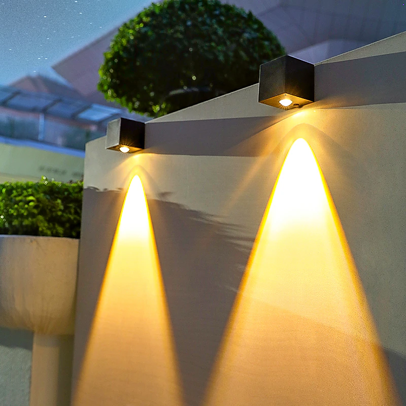 Zestaw 2 lamp solarnych zewnętrznych, kinkiet solarny, wodoodporna lampa ogrodowa solarna, reflektor solarny, biały ciepły 3000 K (czarny)