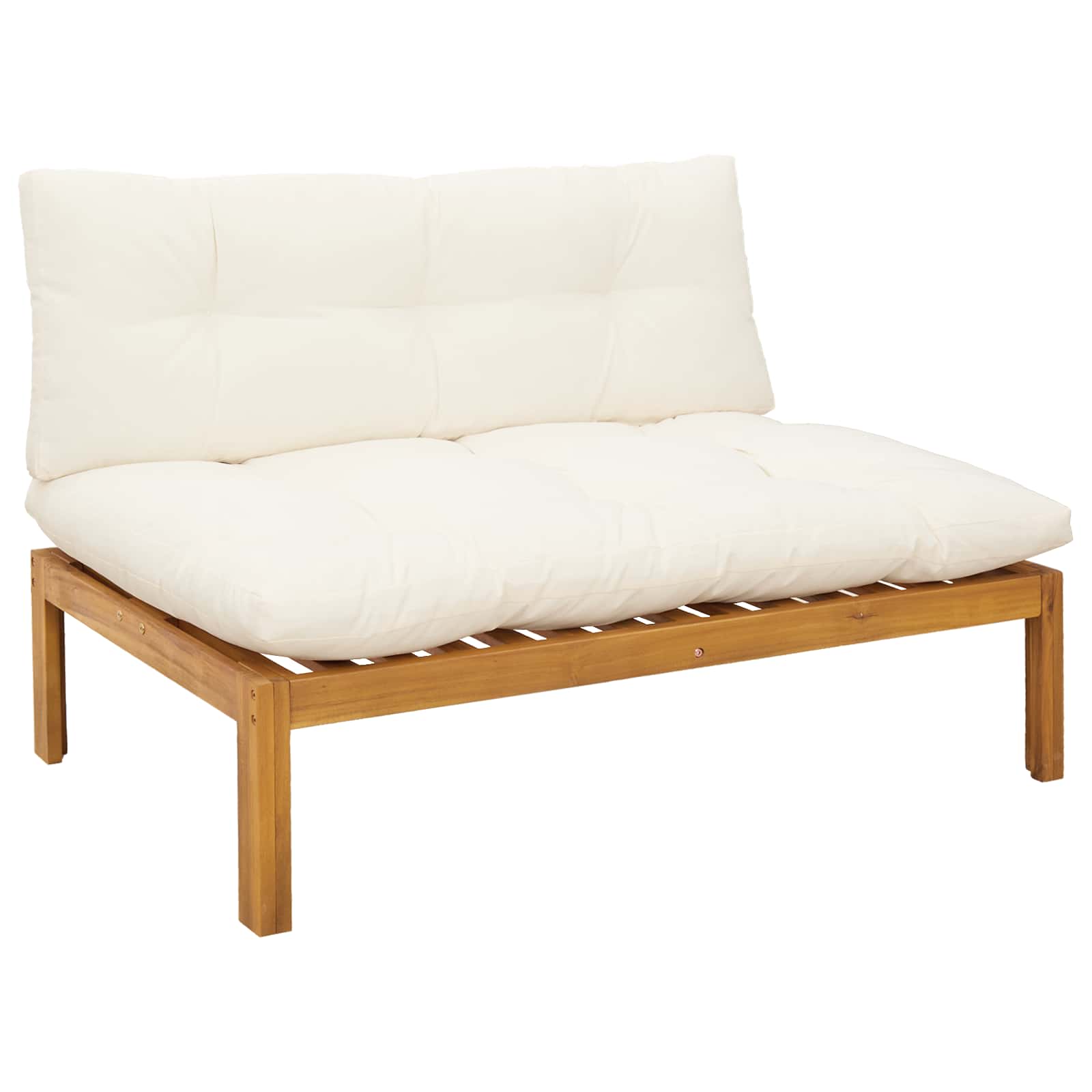 Sofa Ogrodowa Środkowa Dwuosobowa z Poduszką Drewniana Beżowo-Ecru