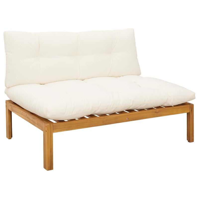 Sofa Ogrodowa Środkowa Dwuosobowa z Poduszką Drewniana Beżowo-Ecru