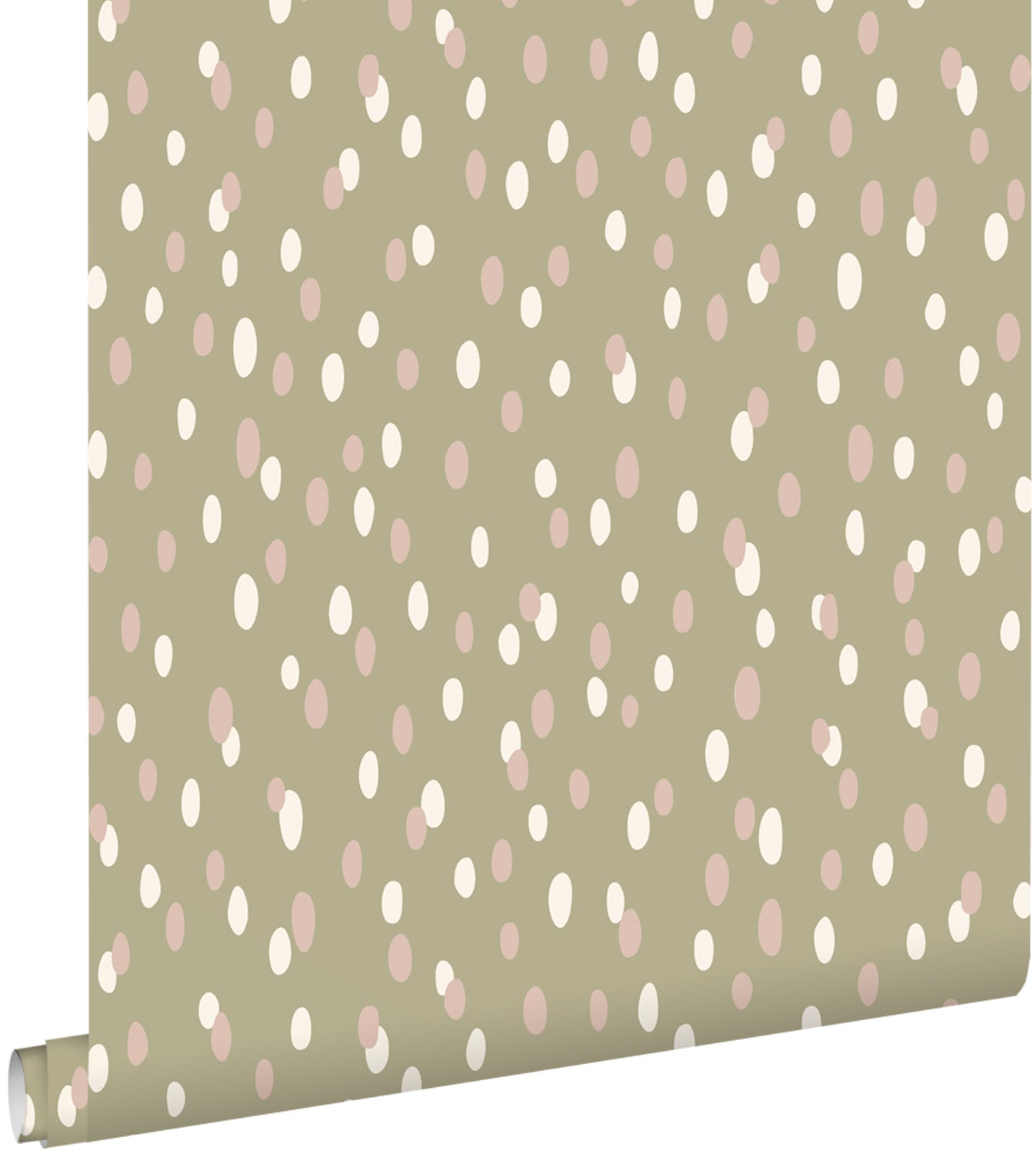 Tapeta kropki przydymiona zieleń - 50 x 900 cm - ESTAHOME