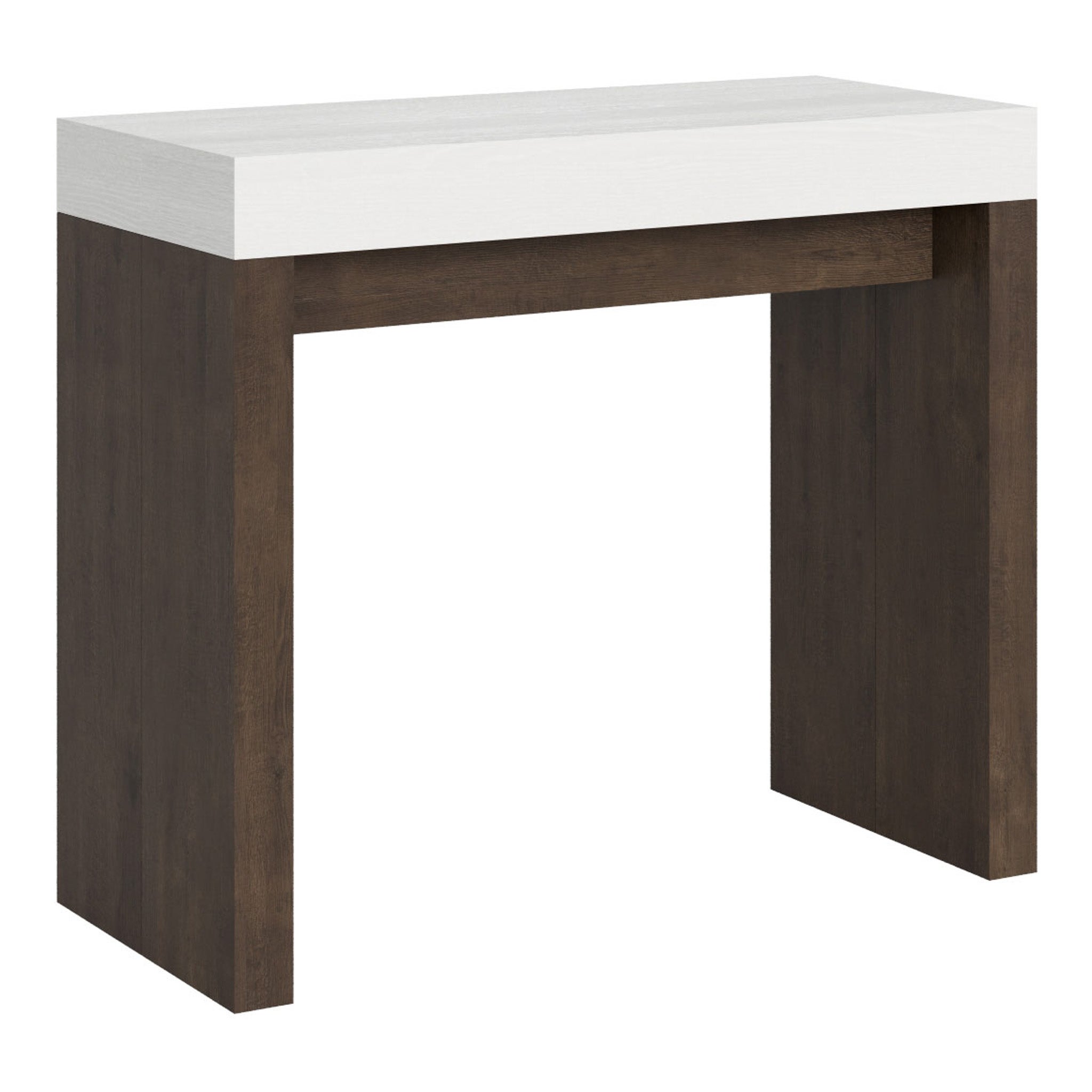 Mesa consola Roxell Mix con tablero de fresno blanco y estructura de nogal, 300 cm
