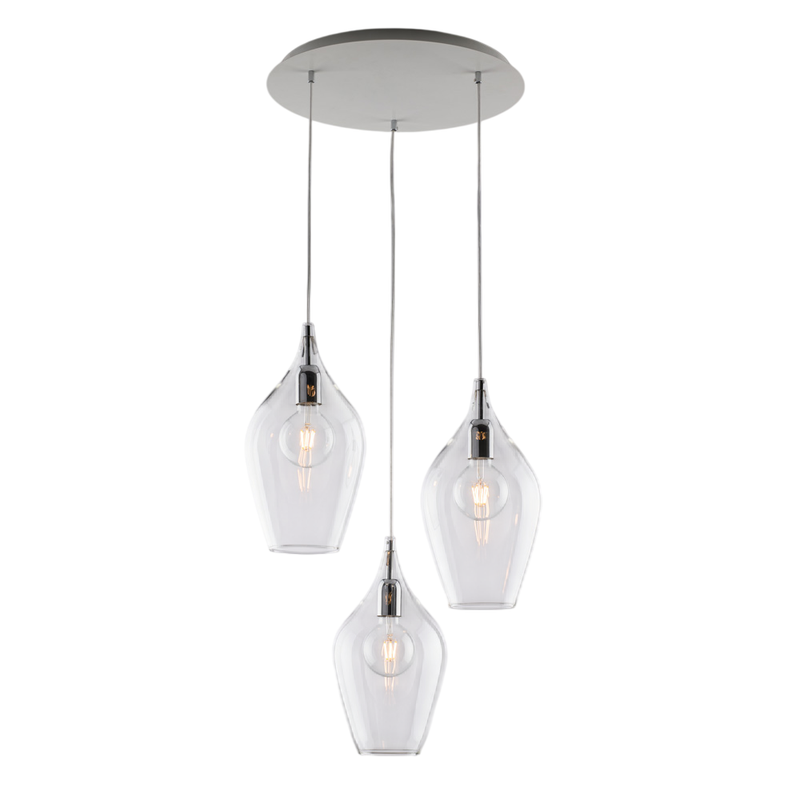Sospensione in ferro con vetri trasparente pyrex 3 luci H.41 - MAX 141 - Ø50