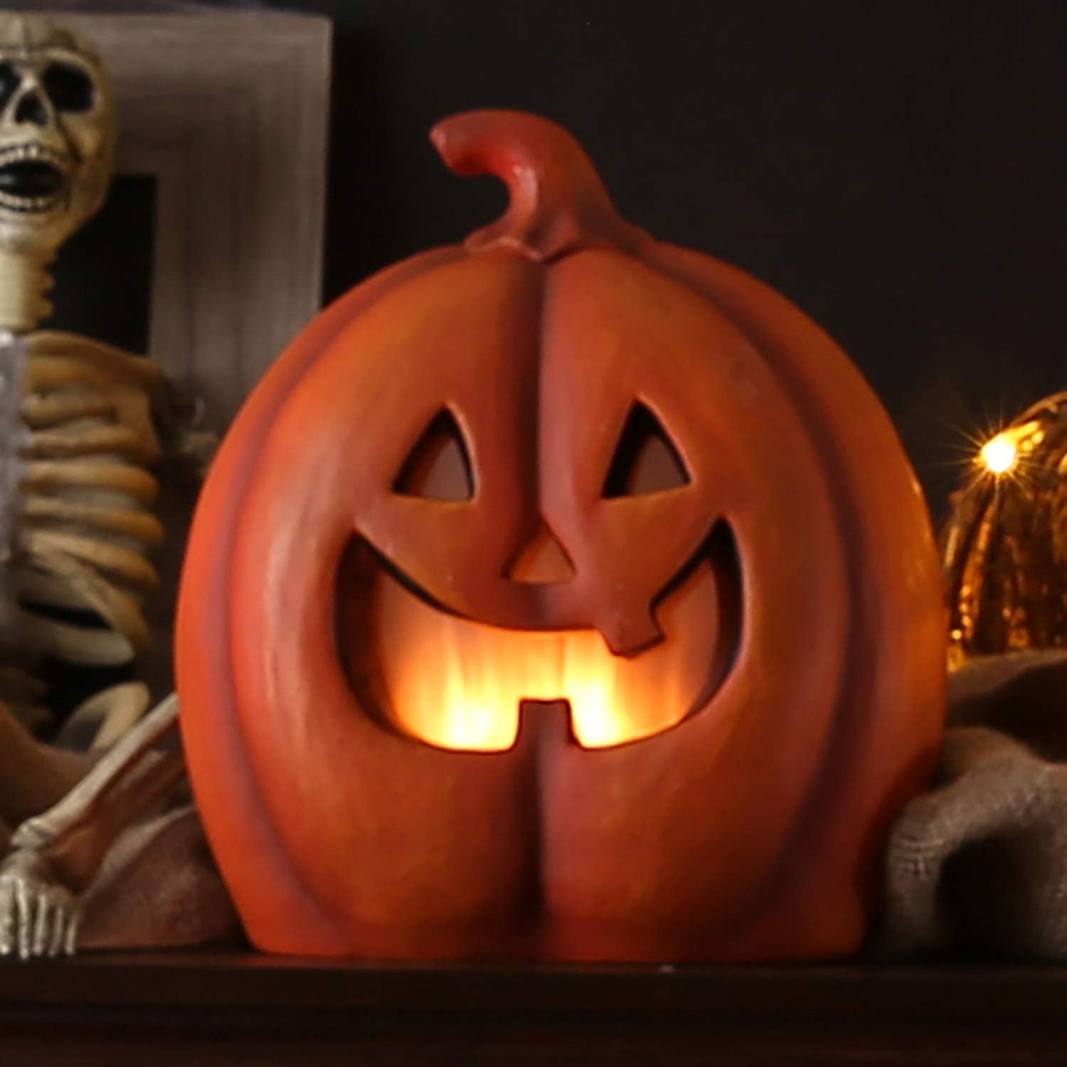Köhko podświetlana latarnia z dyni z pomarańczowymi diodami LED z efektem płomienia Dekoracyjna lampa na Halloween Boże Narodzenie Wielkanoc