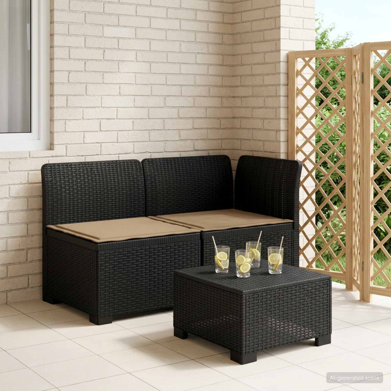 Sofa Ogrodowa 2-osobowa z Poduszkami w Wyglądzie Rattanowym PP vidaXL