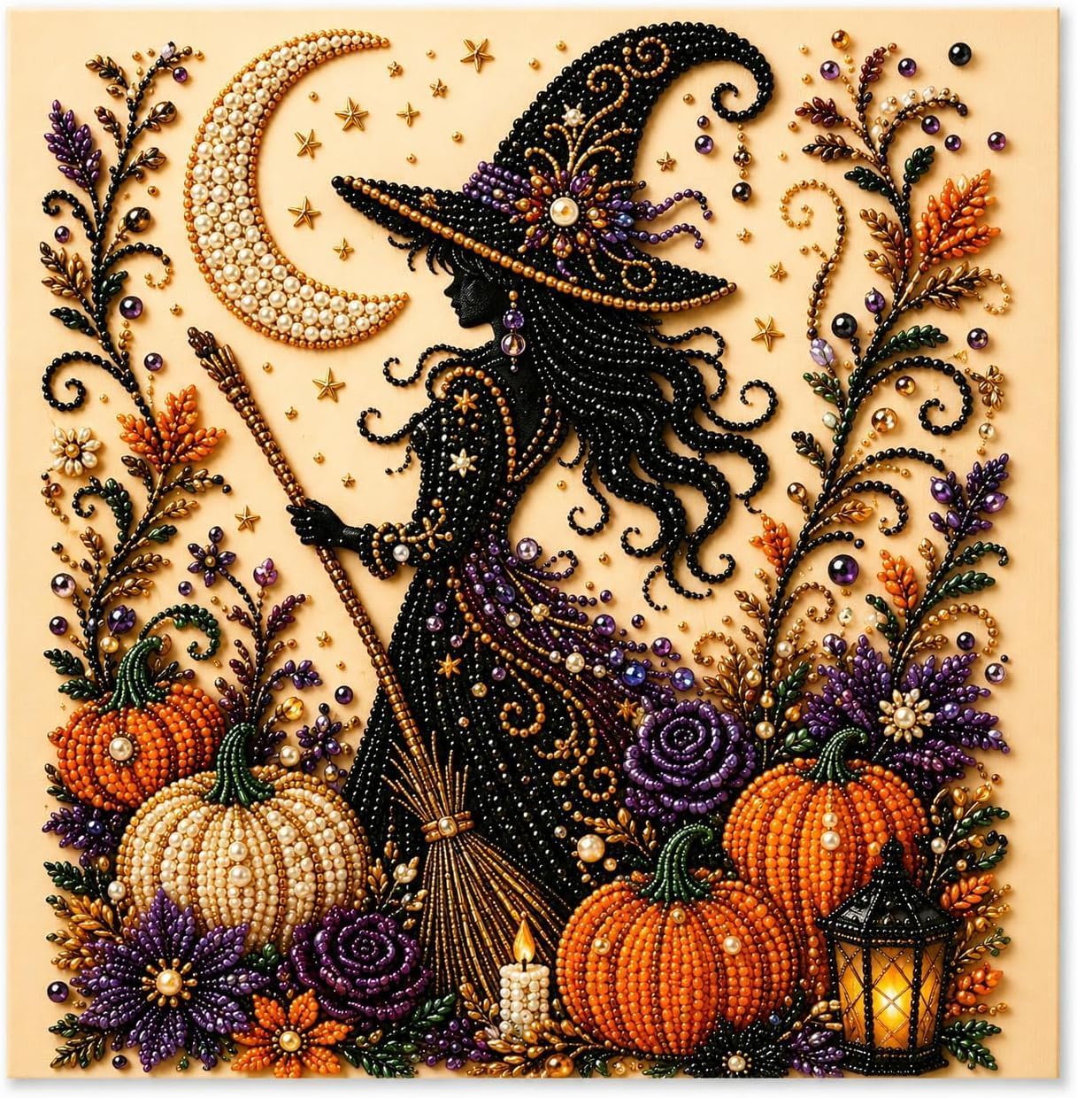 Zestaw do majsterkowania na Halloween (malowanie diamentowe) – jesienna dekoracja ścienna DIY – projekt czarownicy