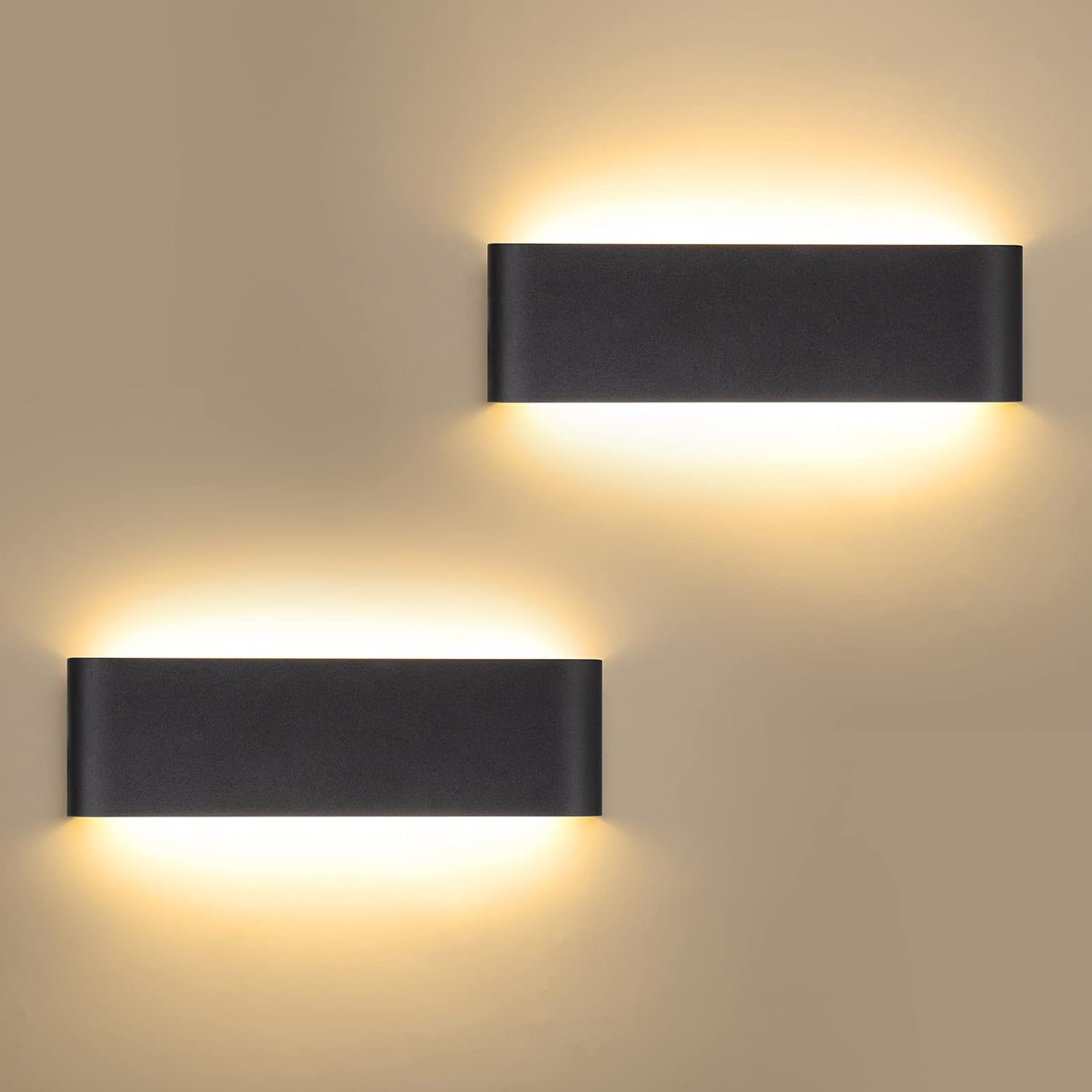 Zestaw 2 lamp ściennych do użytku wewnętrznego (czarny) 2800 K ciepła biel 230 V do sypialni 12 W 30 cm lampa ścienna do salonu, sypialni