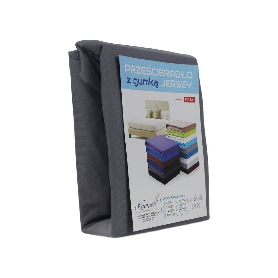 Kam-Pol prześcieradło z gumką jersey bawełniane ciemny szary 80x210 cm