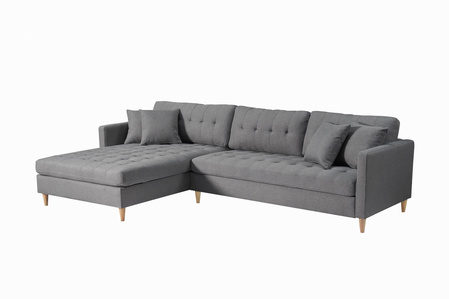 Marino Deluxe sofa szezląg prawy lub lewy z poduszkami tkanina szary.