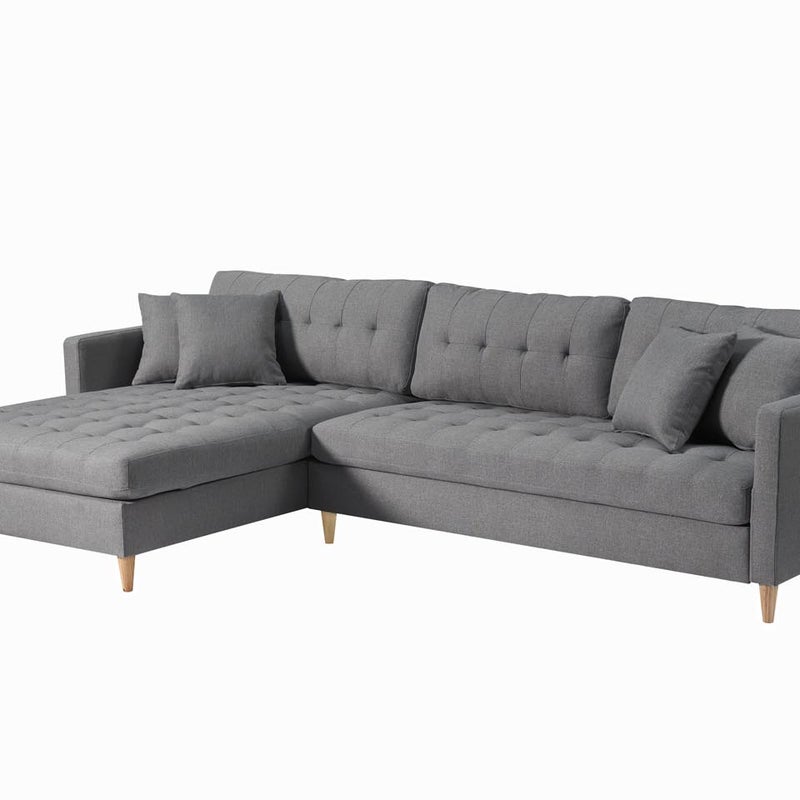 Marino Deluxe sofa szezląg prawy lub lewy z poduszkami tkanina szary.