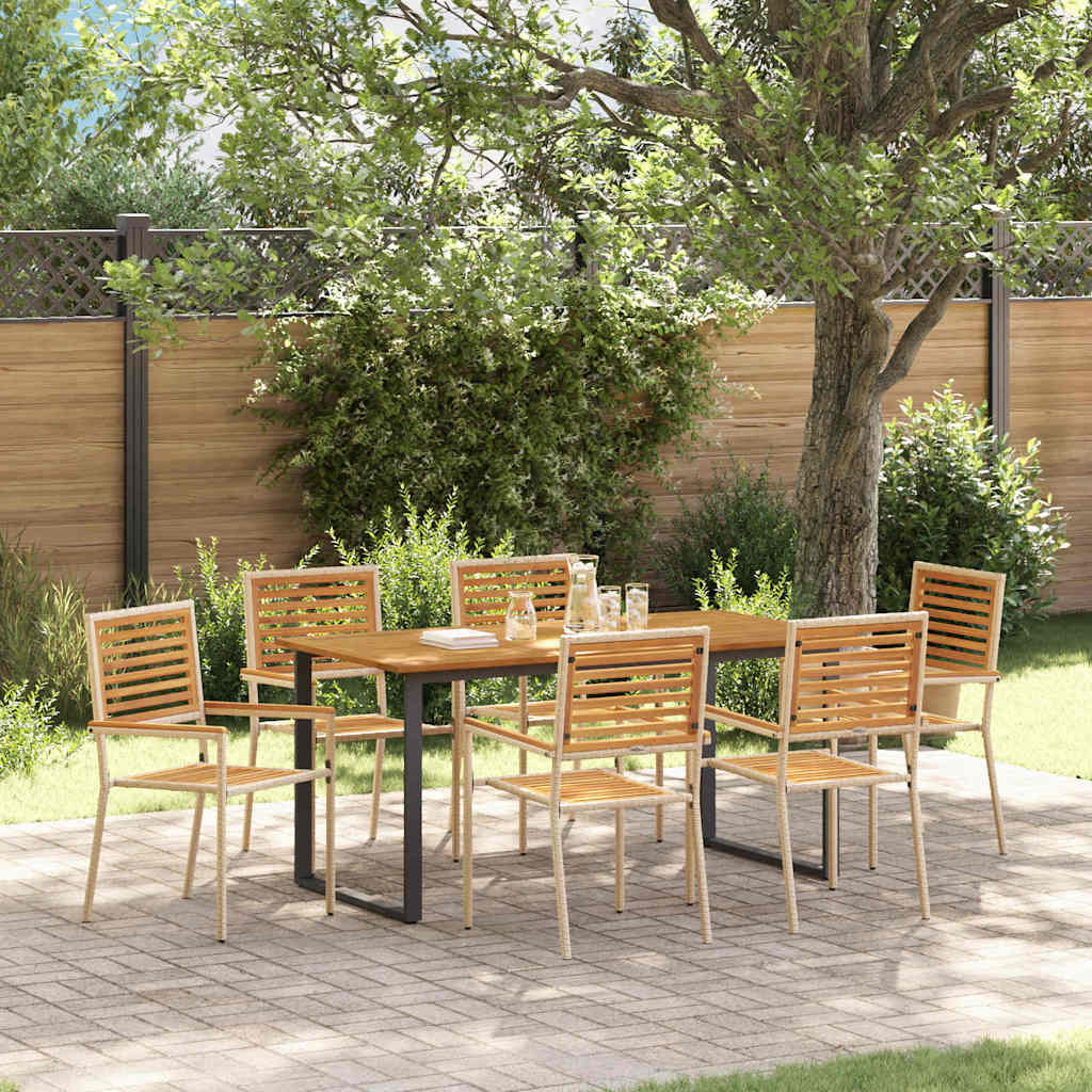Zestaw do jadalni w ogrodzie 7 pcs Beżowy Lite Drewno Akacji vidaXL