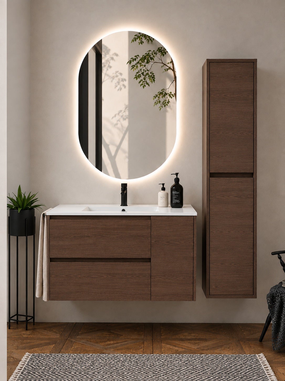 Szafka łazienkowa z umywalką ORIGENBATH ITACA bez lustra 80x45 cm jesion tea z kolumną