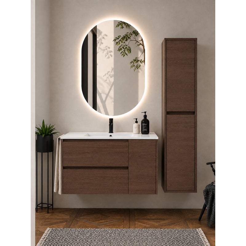 Szafka łazienkowa z umywalką ORIGENBATH ITACA bez lustra 80x45 cm jesion tea z kolumną