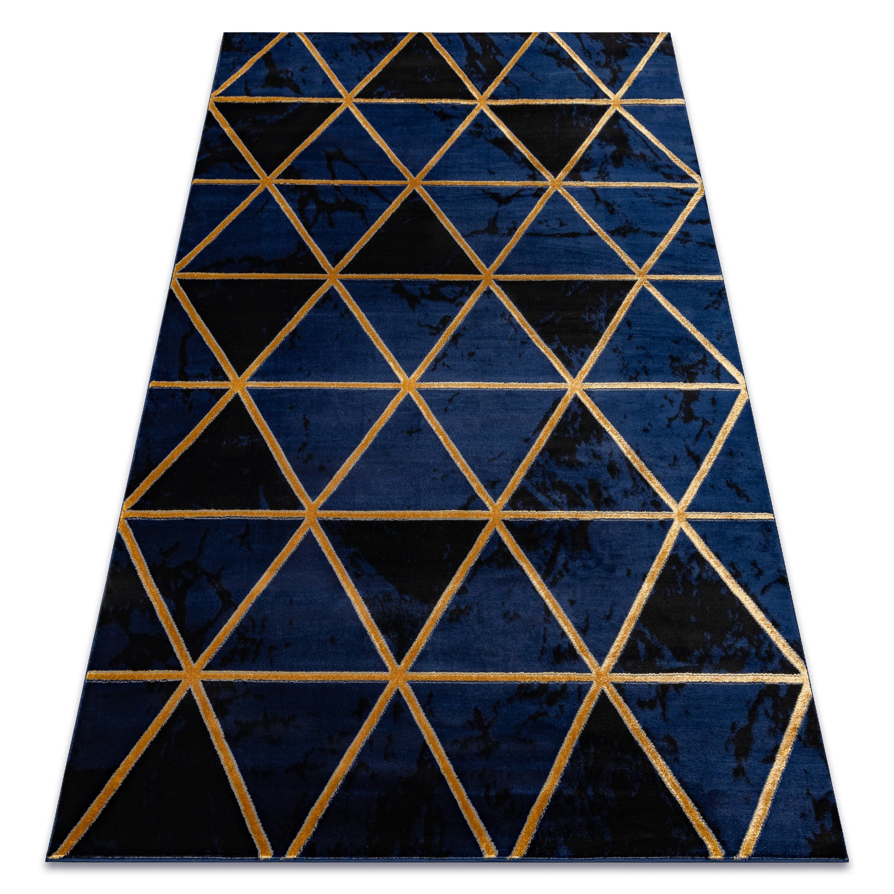 Dywan EMERALD ekskluzywny 1020 glamour, stylowy marmur, trójkąty granatowy / złoty 140x190 cm