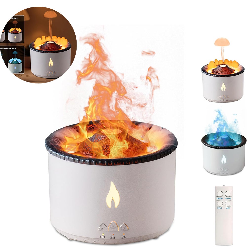 Dyfuzor zapachowy Volcano Flame z nawilżaczem: 300 ml nawilżacz aromaterapeutyczny Jellyfish Flame z 2 trybami mgiełki i pilotem