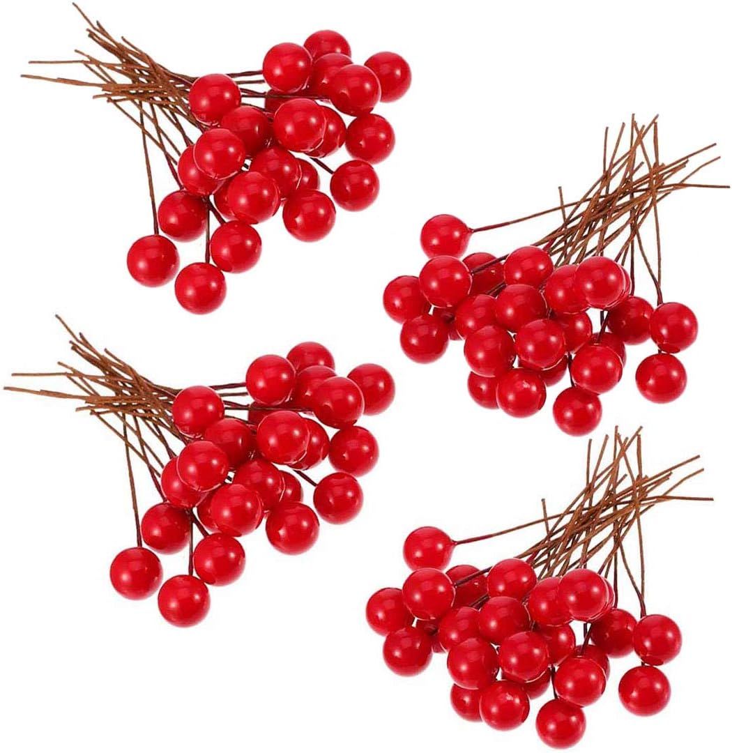 Berries Zestaw 100 sztucznych jagód 10 mm do dekoracji choinki Ręcznie robione czerwone