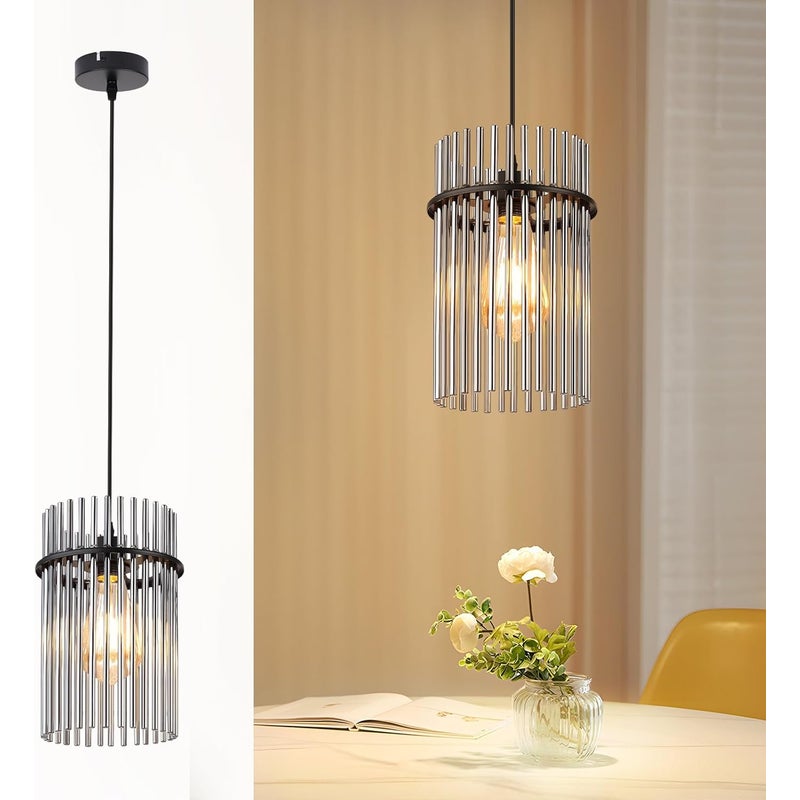 Lampa wisząca Nettlife Black, szklana lampa wisząca z gniazdem E27, 1-płomienna, Ø 16 cm, do stołu jadalnego lub kuchni (bez żarówki).