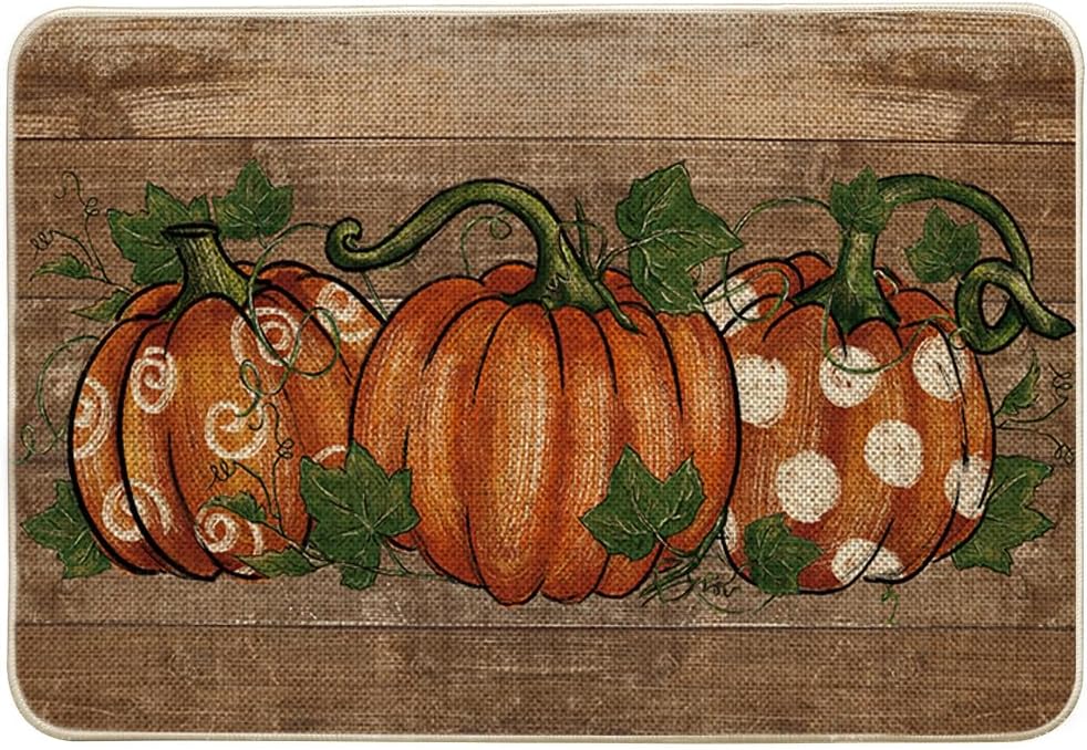 Jesienny dywanik podłogowy, wzór z dyniami i liśćmi, dekoracja domu, kuchni, dywanik do wnętrz i na zewnątrz, 40 x 60 cm