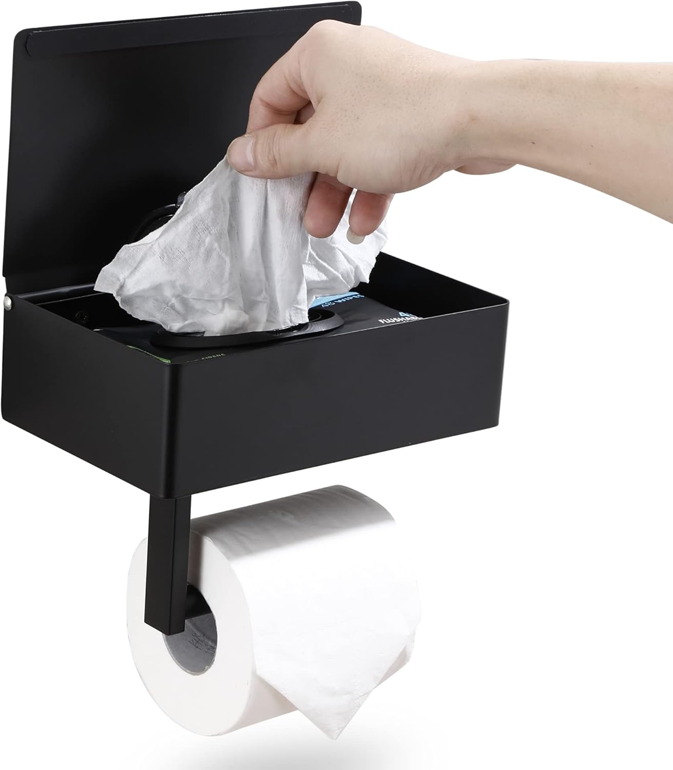 Duży uchwyt na papier toaletowy z półką, dozownikiem na chusteczki i schowkiem, odpowiedni do każdej łazienki - półka ścienna ze stali nierdzewnej