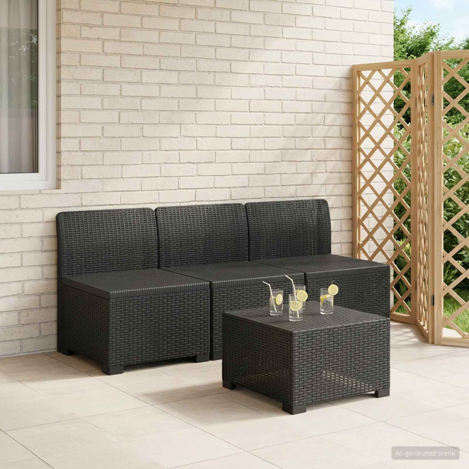 Sofa Ogrodowa 3-osobowa Rattanowa PP antracytowy vidaXL