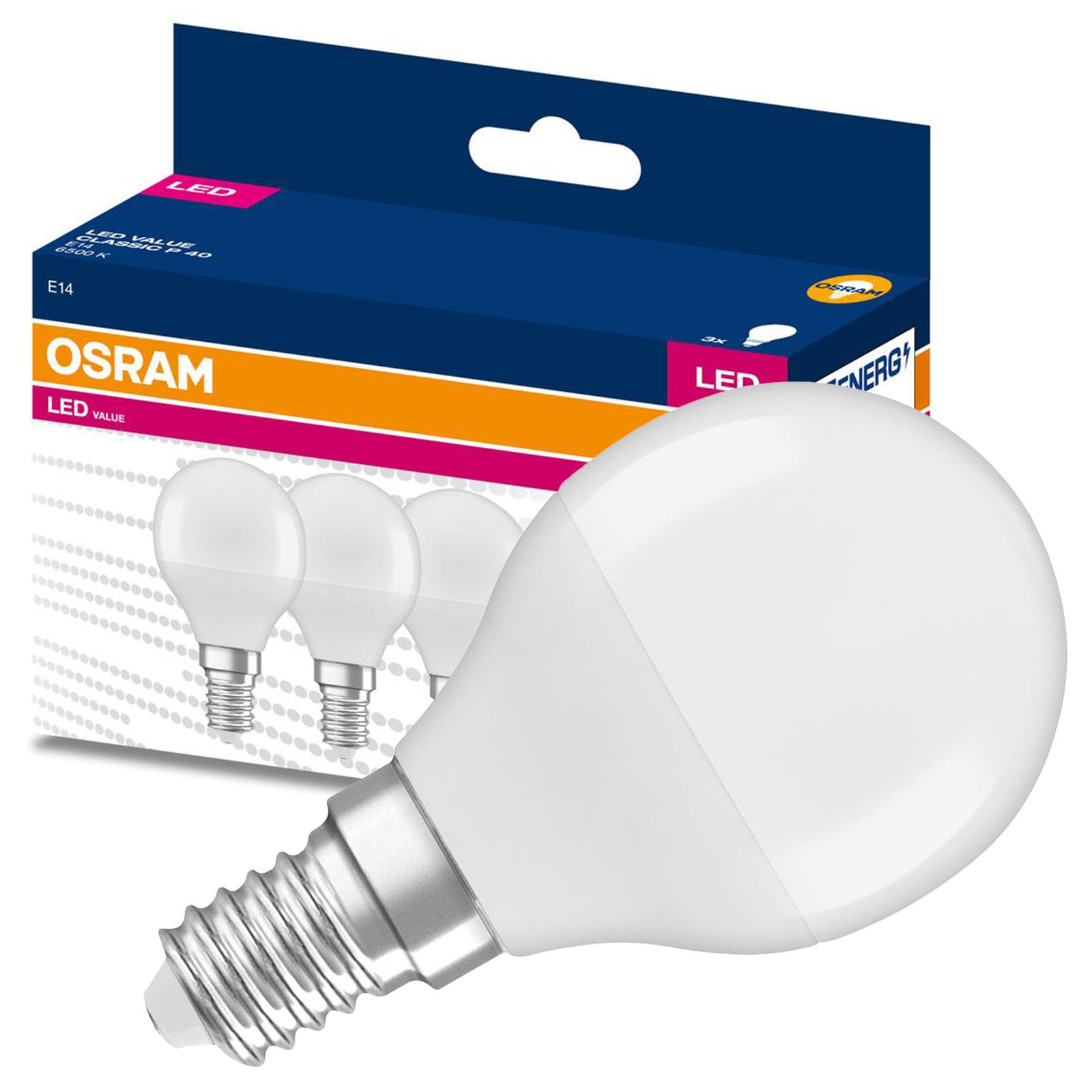 3x Żarówka LED P45 Kulka E14 4.9 W = 40 W 470lm 6500K Zimna biel 200st. VALUE CLASSIC Osram