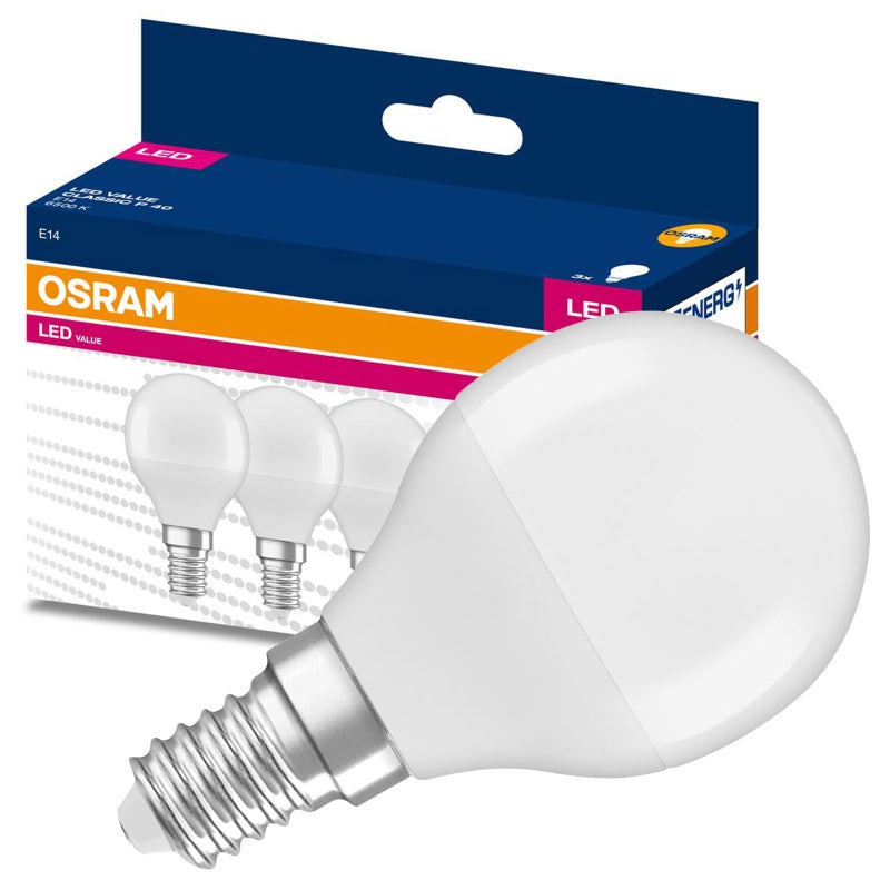 3x Żarówka LED P45 Kulka E14 4.9 W = 40 W 470lm 6500K Zimna biel 200st. VALUE CLASSIC Osram