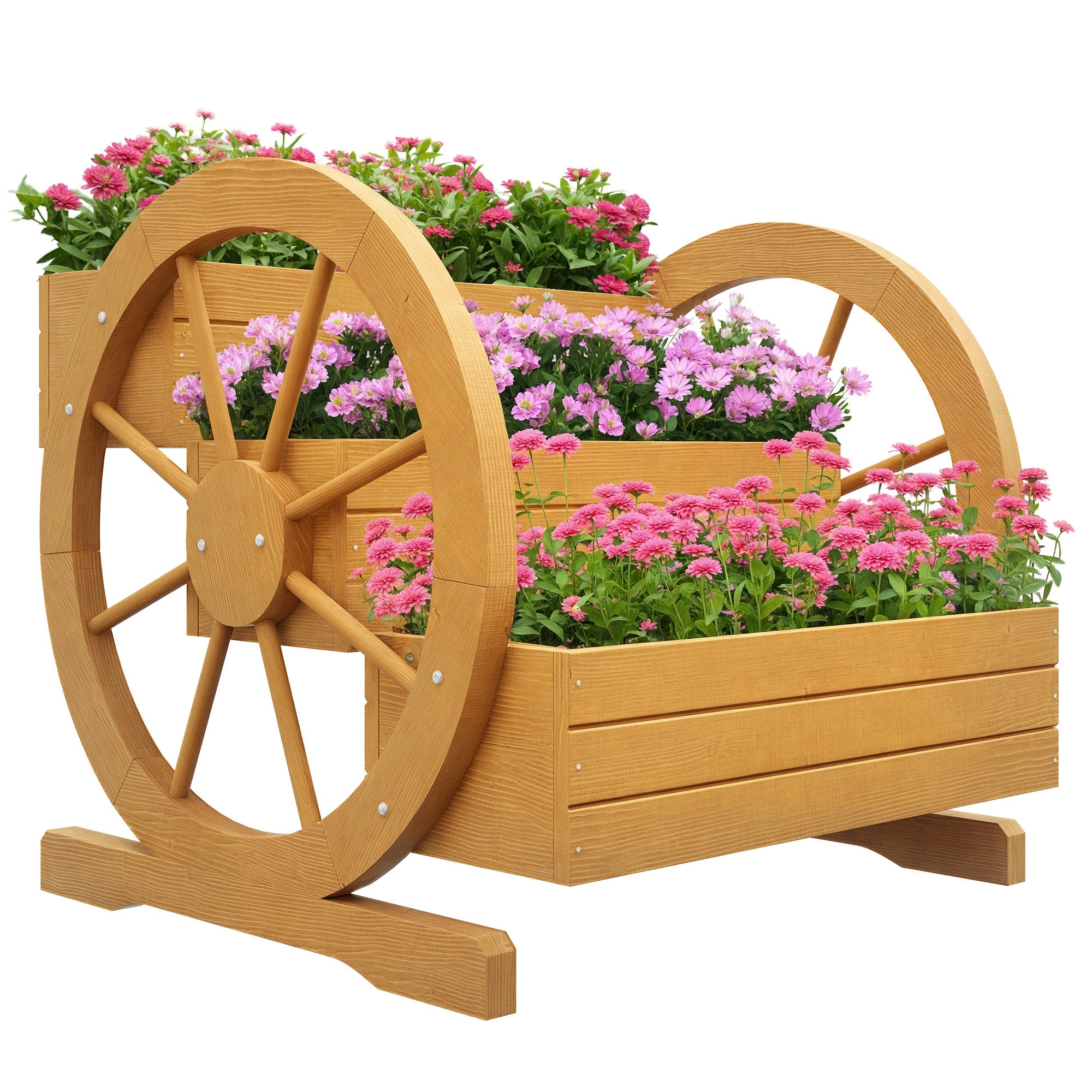 Podwyższona grządka, 3 podłogi, wagon wheel design, naturalne drewno, 62 x 61 x 57 cm